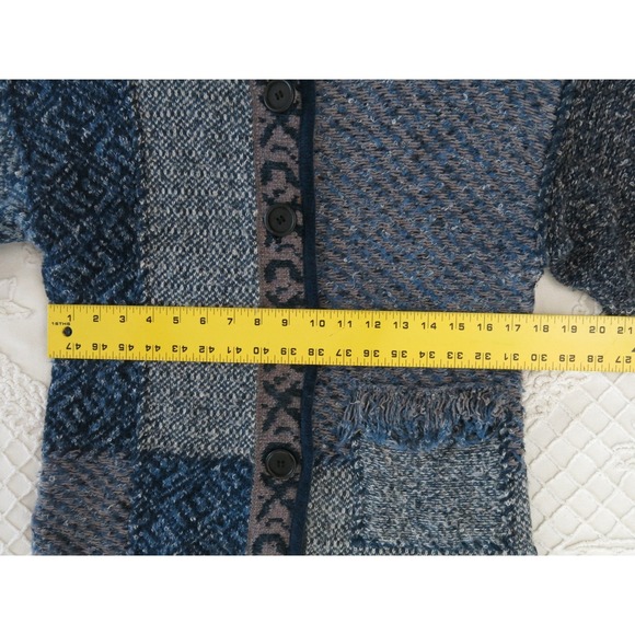 Coldwater Creek Womens Small Blue Patchwork Ramie Cotton Knit Cardigan Sweater - Picture 4 of 7